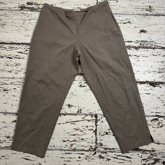 Eileen Fisher Organic Cotton Flat Front Pants Size Large Tapered Leg Brown Tan - Picture 12 of 12